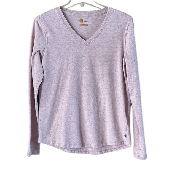 Carhartt Relaxed Fit V-neck Knit Shirt Light Pink With Gray Size M Long Sleeves - Picture 1 of 11